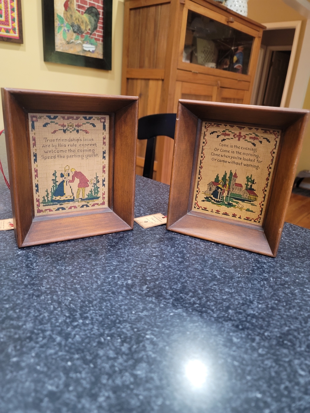 Olde Pine Finish 2 Framed Cross Stitch Print Samplers Wood Shadow Box Frames